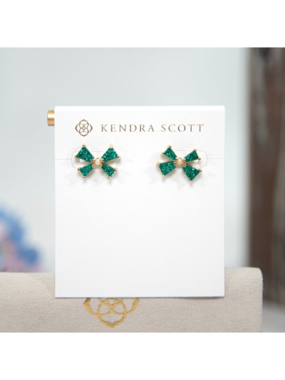 Kendra Scott Gold Green Drusy Bow Stud Earrings NWT